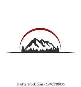 Mountain Forest with Horizon on Top Logo Vector