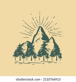 Mountain and forest illustration design vector