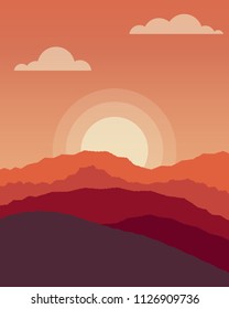 Mountain and forest landscape on Sunset.