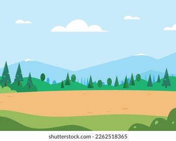 Mountain forest landscape. Outdoor nature scene background. Vector illustration