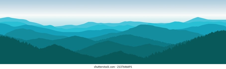 mountain and forest landscape vector illustration with sunrise and sunset in the mountains