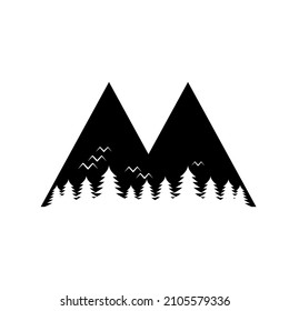 mountain and forest logo in letter m vector design