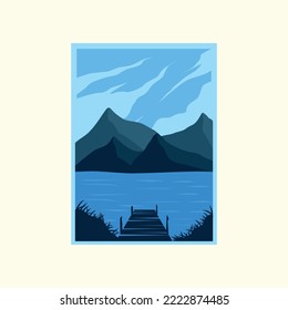 mountain forest modern poster art illustration design, wildlife landscape poster illustration