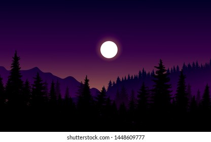 Mountain Forest Night Landscape Full Moon Stock Vector (Royalty Free ...