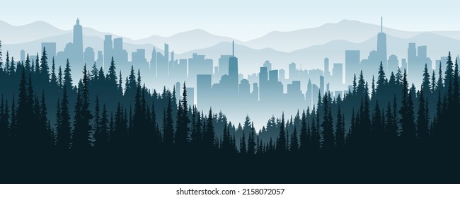 paisaje de montaña y bosque lejos de la ciudad.