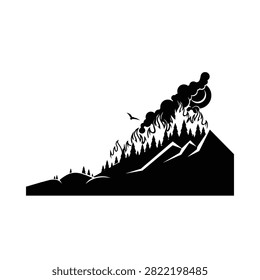 Mountain and forest Silhouette Against Sky Black And White