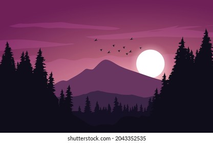 Berg- und Waldsilhouettenhintergrund. Gebirgslandschaft