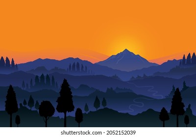 Mountain and Forest Sunrise Landscape Background, Natural Scenery and Environment View