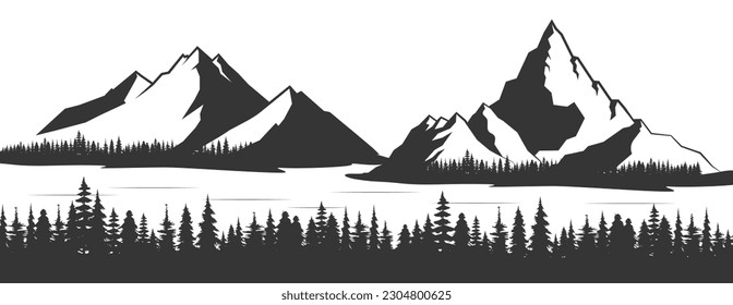 Mountain Forest Tree Landscape Silhouette Vector