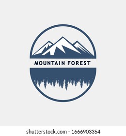 Mountain Forest With Trees Logo Vector Design