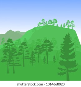 Mountain forest vector illustration. Summer mountain landscape