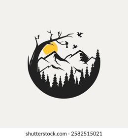 Mountain And Forest Vector Logo transparent background