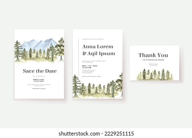 Mountain Forest Watercolor Wedding Invitation Set