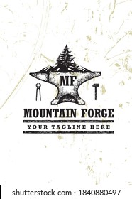 Mountain Forge Blacksmith Craft Logo Concept