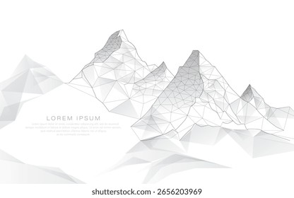 Líneas de polígono formal de montaña, estructura de alambre, triángulos y diseño de estilo de partícula