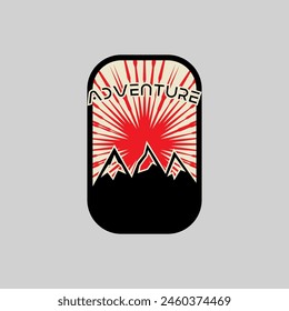 Ilustración de la línea gráfica del Vector del logotipo del arte del marco de la montaña abstracto en el fondo, insignia de la aventura del logotipo de la etiqueta engomada 
