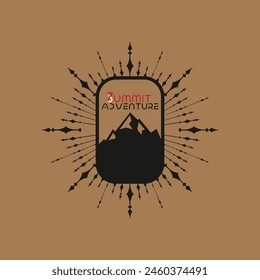 Mountain frame art logo vector graphic line art illustration abstract on background, sticker logo adventure badge 
