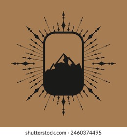 Mountain frame art logo vector graphic line art illustration abstract on background, sticker logo adventure badge 
