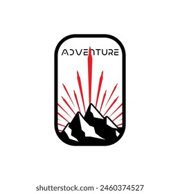 Ilustración de la línea gráfica del Vector del logotipo del arte del marco de la montaña abstracto en el fondo, insignia de la aventura del logotipo de la etiqueta engomada 
