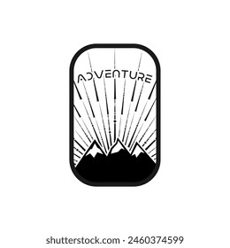 Ilustración de la línea gráfica del Vector del logotipo del arte del marco de la montaña abstracto en el fondo, insignia de la aventura del logotipo de la etiqueta engomada 
