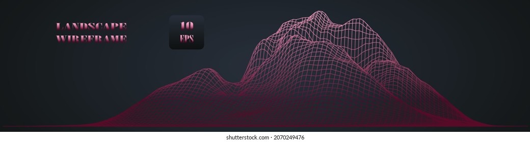 mountain frame landscape of red lines with a light top on a black background with gradients