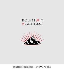 Ilustración gráfica de Vector del logotipo de la línea del marco de la montaña en el fondo, insignia de la etiqueta, abstracto