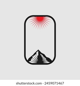 Mountain frame line art logo vector graphic illustration on background, stiker badge, abstract