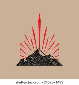 Mountain frame line art logo vector graphic illustration on background, stiker badge, abstract