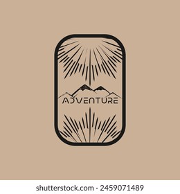 Mountain frame line art logo vector graphic illustration on background, stiker badge, abstract