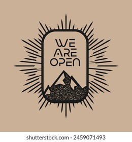 Mountain frame line art logo vector graphic illustration on background, stiker badge, abstract