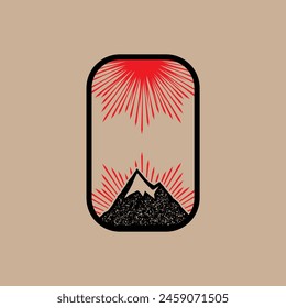 Mountain frame line art logo vector graphic illustration on background, stiker badge, abstract