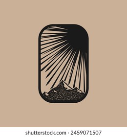 Mountain frame line art logo vector graphic illustration on background, stiker badge, abstract