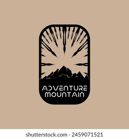 Mountain frame line art logo vector graphic illustration on background, stiker badge, abstract
