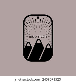 Mountain frame line art logo vector graphic illustration on background, stiker badge, abstract