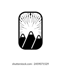 Mountain frame line art logo vector graphic illustration on background, stiker badge, abstract