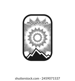 Mountain frame line art logo vector graphic illustration on background, stiker badge, abstract