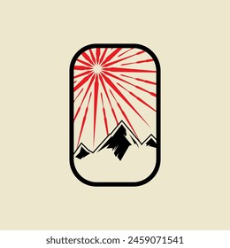 Mountain frame line art logo vector graphic illustration on background, stiker badge, abstract