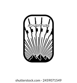 Ilustración gráfica de Vector del logotipo de la línea del marco de la montaña en el fondo, insignia de la etiqueta, abstracto
