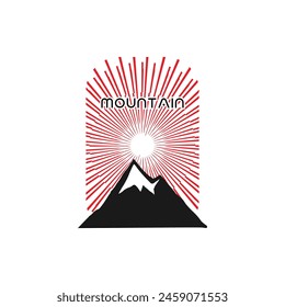 Mountain frame line art logo vector graphic illustration on background, stiker badge, abstract