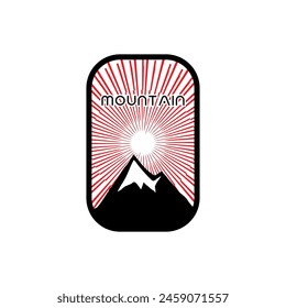 Ilustración gráfica de Vector del logotipo de la línea del marco de la montaña en el fondo, insignia de la etiqueta, abstracto