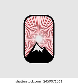 Mountain frame line art logo vector graphic illustration on background, stiker badge, abstract