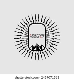 Mountain frame line art logo vector graphic illustration on background, stiker badge, abstract