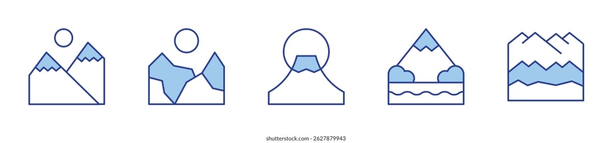 mountain, fuji mountain. Mountain Icon vector illustration. Line Duotone style. Editable stroke.