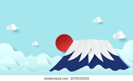 Mountain fuji landmark of japan. Poster Mt. Fuji. Paper cut and craft style illustration