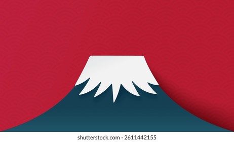 Mountain fuji landmark of japan. Poster Mt. Fuji on red background. Paper cut and craft style illustration