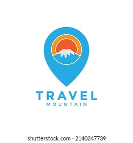 mountain Fuji with pin map location logo design, vector graphic symbol icon illustration creative idea