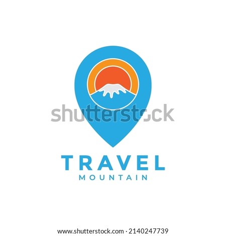 mountain Fuji with pin map location logo design, vector graphic symbol icon illustration creative idea