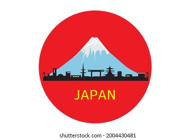 Mountain Fuji and red sun with blue sky background.Mountain Fuji Japan View Landscape Travel Place Vector.Set of Japan traditional design elements.