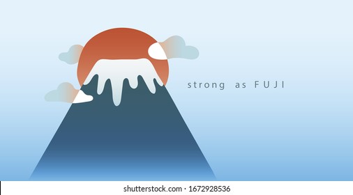 Mountain Fuji, snow, sky and cloud with traditional japanese patterns.  Use for card, poster, background and logo. Vector illustration.
