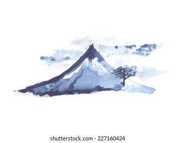 Mountain Fuji, volcano, japanese art, vector illustration